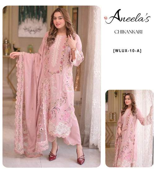 ANEELA’s WLUX-10A Chikankari Luxury  Embroidered Unstitched 3 Piece